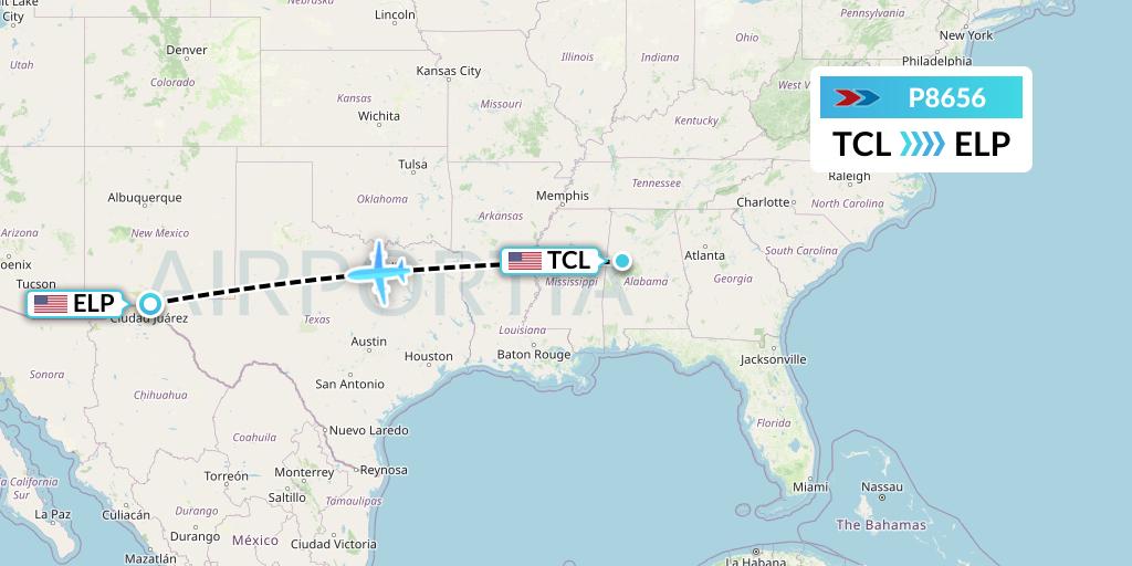 P8656 Sprint Air Flight Map: Tuscaloosa to El Paso