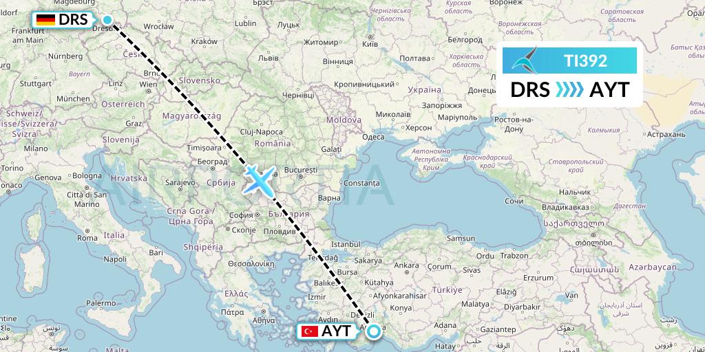 TI392 Tailwind Airlines Flight Map: Dresden to Antalya