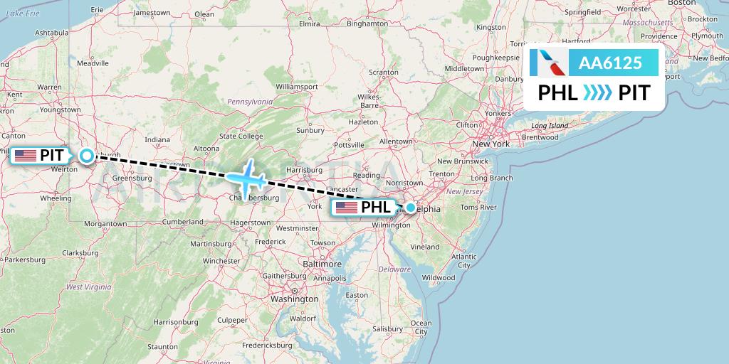 AA6125 American Airlines Flight Map: Philadelphia to Pittsburgh