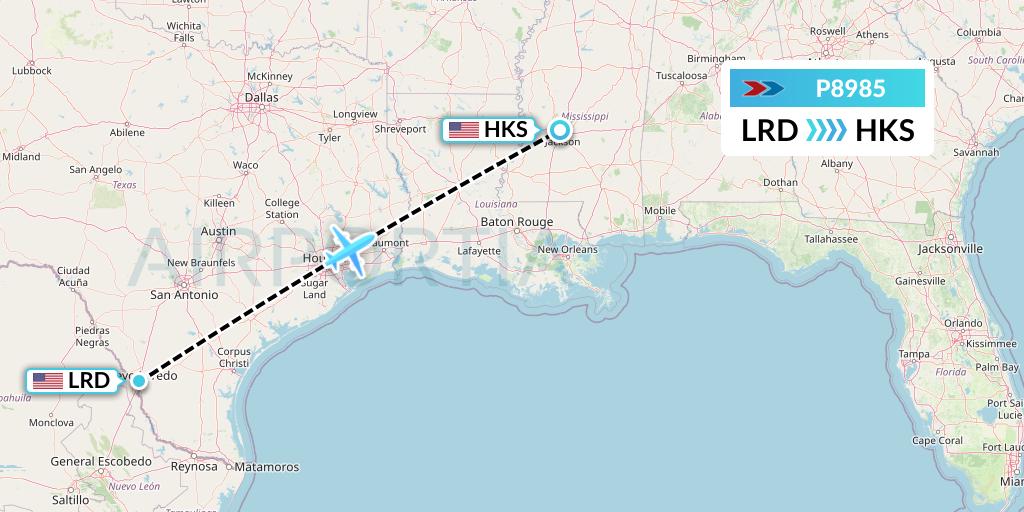 P8985 Sprint Air Flight Map: Laredo to Jackson