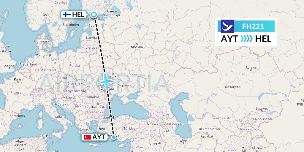 FH221 Freebird Airlines Flight Map: Antalya to Helsinki
