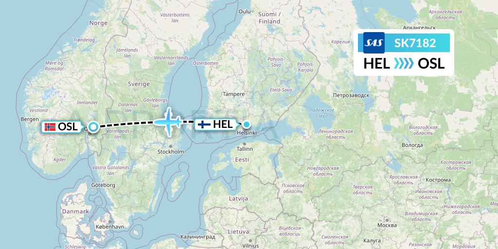SK7182 SAS Flight Map: Helsinki to Oslo