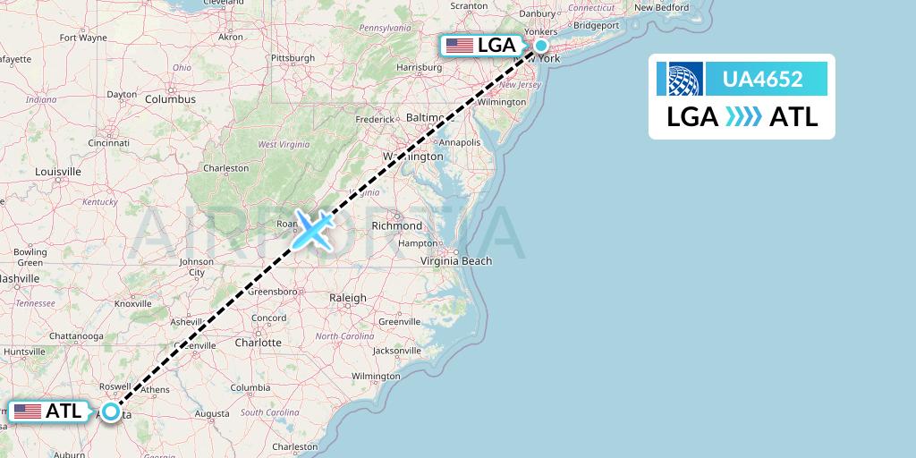 UA4652 United Airlines Flight Map: New York to Atlanta