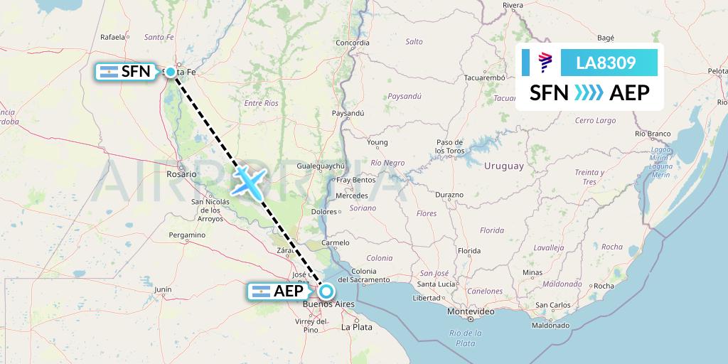 LA8309 LAN Airlines Flight Map: Santa Fe to Buenos Aires