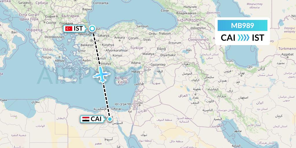MB989 MNG Airlines Flight Map: Cairo to Istanbul