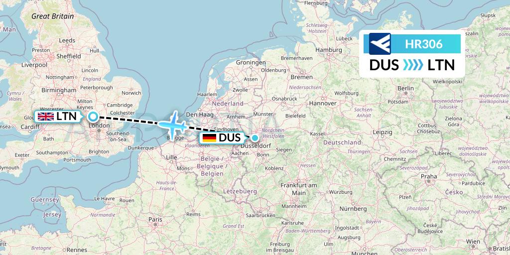 HR306 Hahn Air Flight Map: Dusseldorf to London