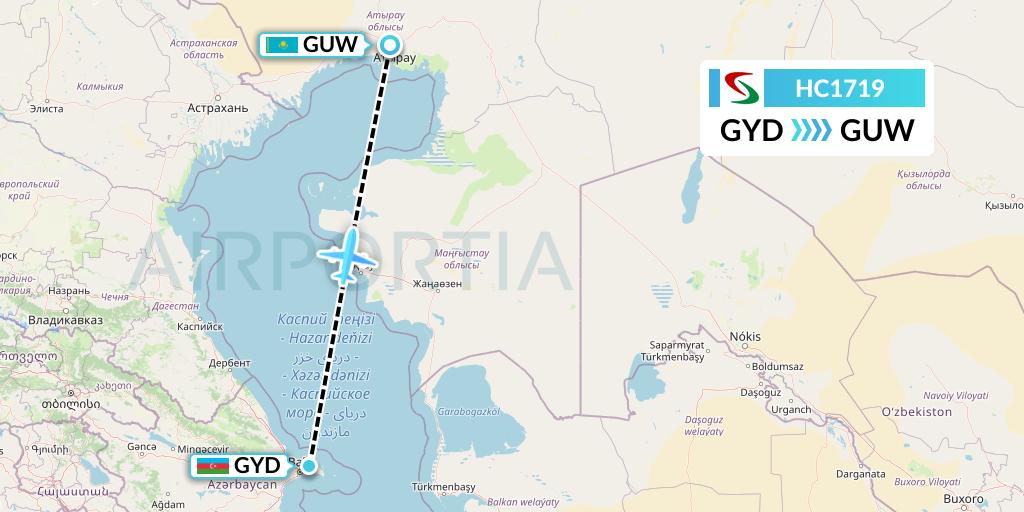 HC1719 Air Senegal Flight Map: Baku to Atyrau