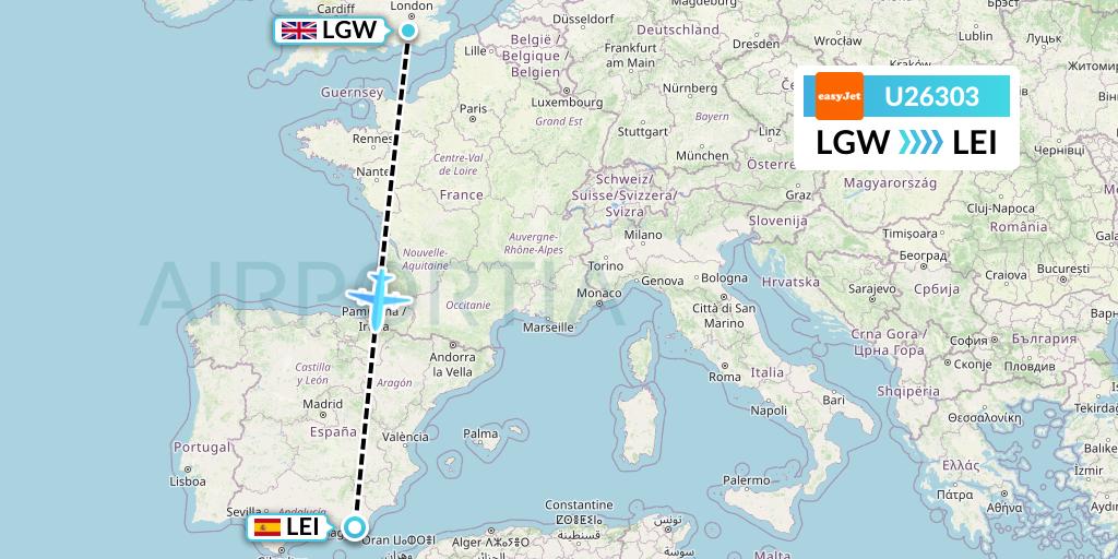 U26303 EasyJet Flight Map: London to Almeria