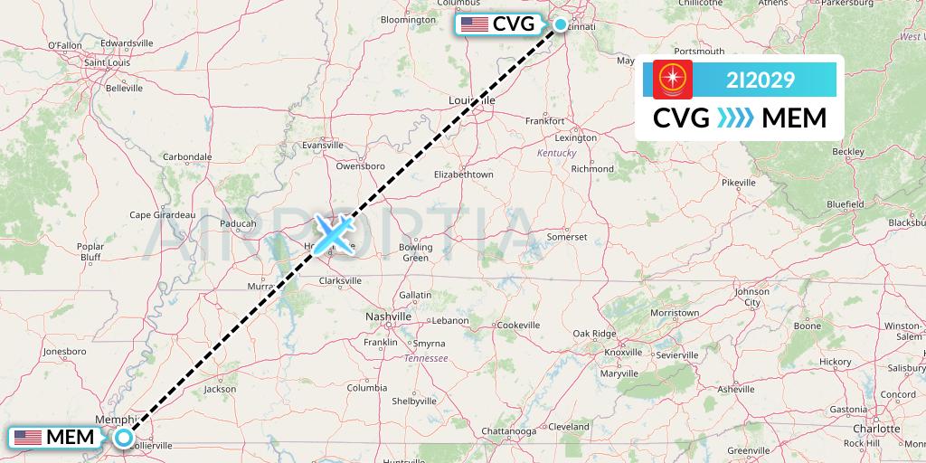 2I2029 Star Peru Flight Map: Cincinnati to Memphis