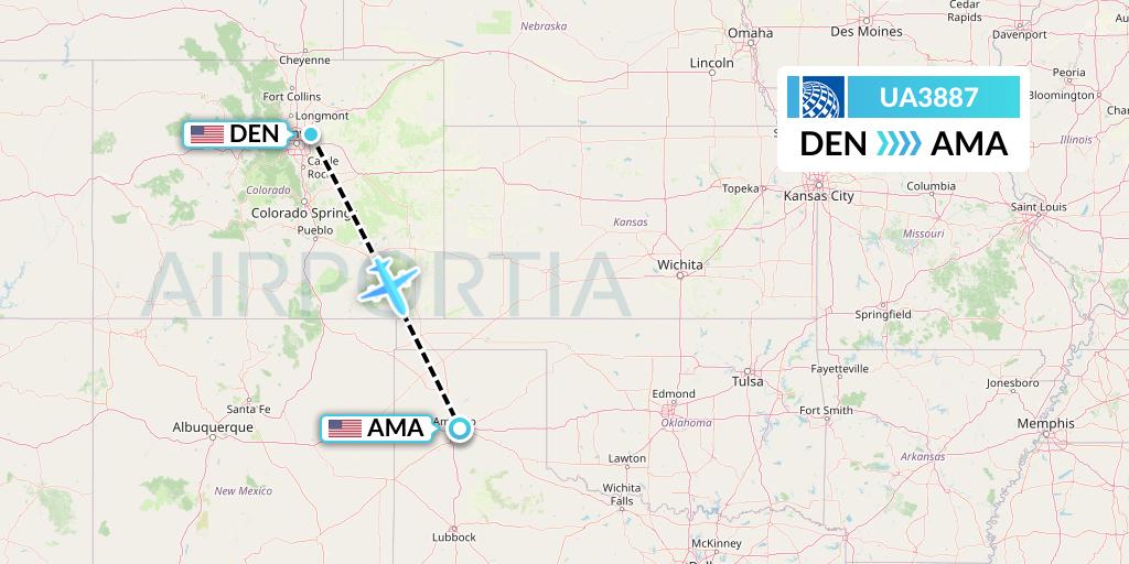 UA3887 United Airlines Flight Map: Denver to Amarillo