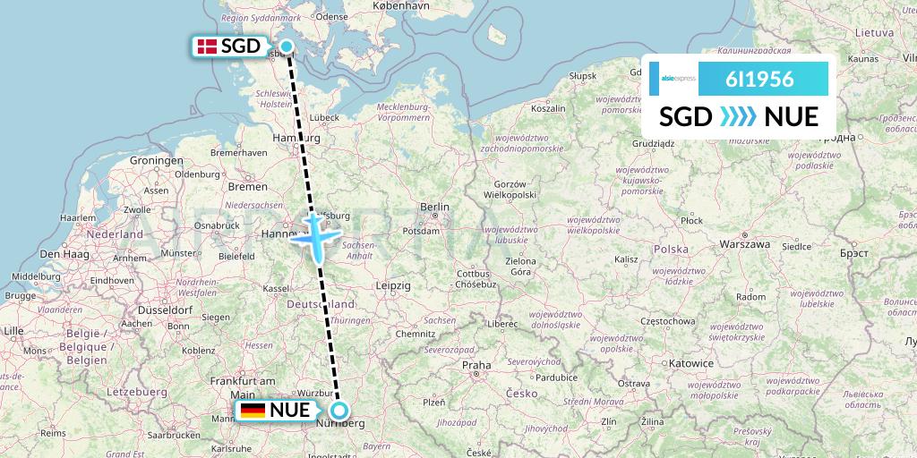 6I1956 Air Alsie Flight Map: Sonderborg to Nurnberg