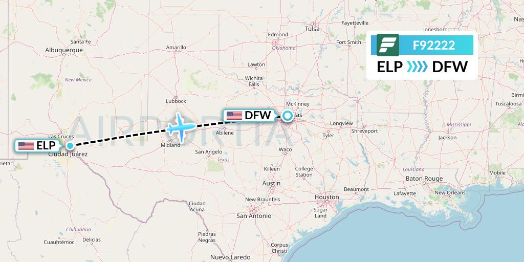 F92222 Frontier Airlines Flight Map: El Paso to Dallas