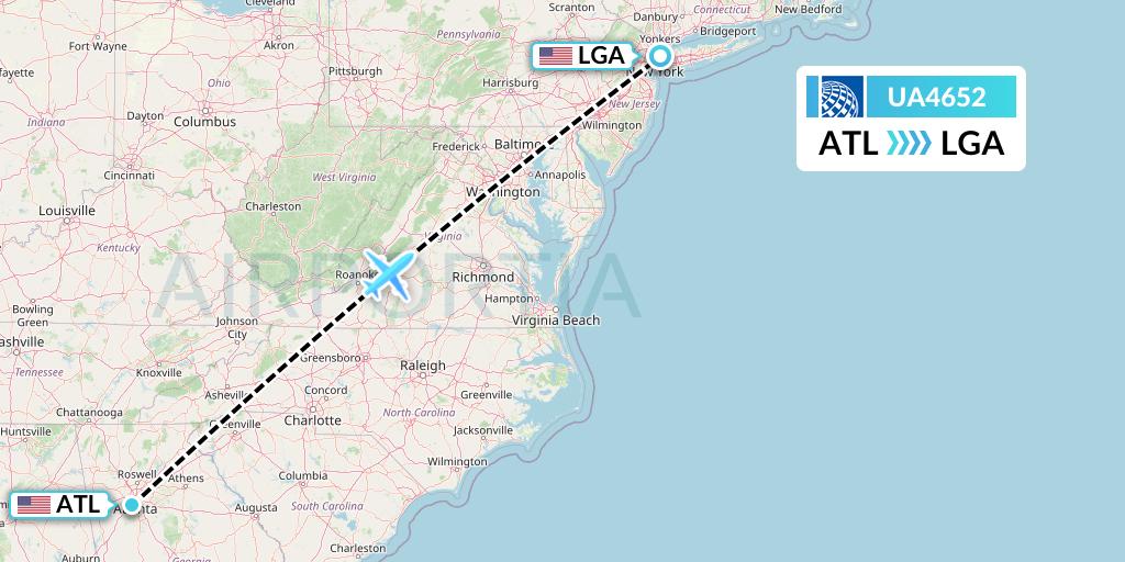 UA4652 United Airlines Flight Map: Atlanta to New York