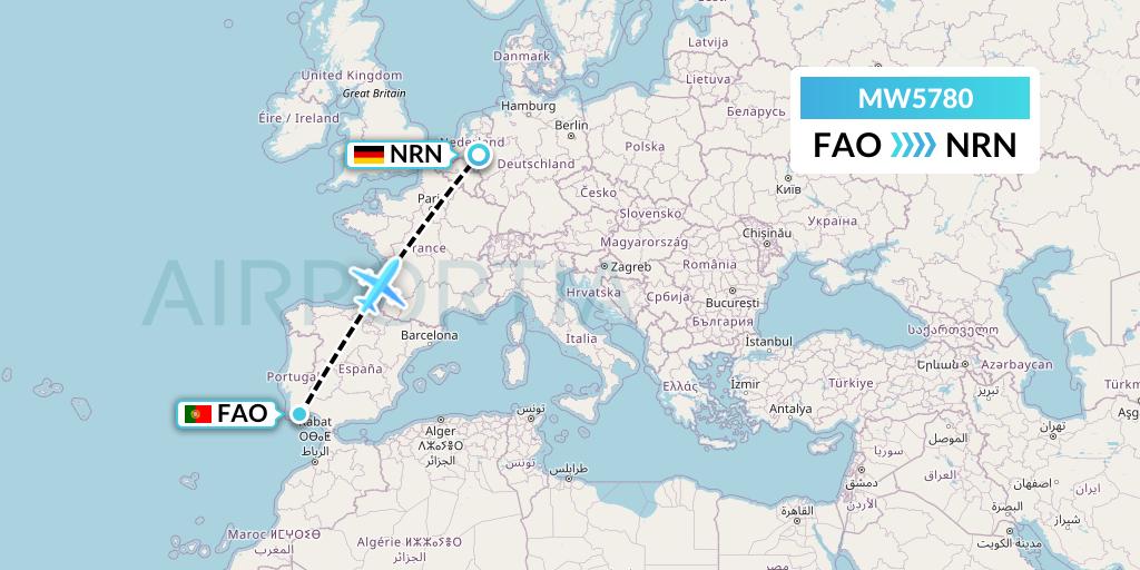 MW5780 Mokulele Flight Service Flight Map: Faro to Weeze