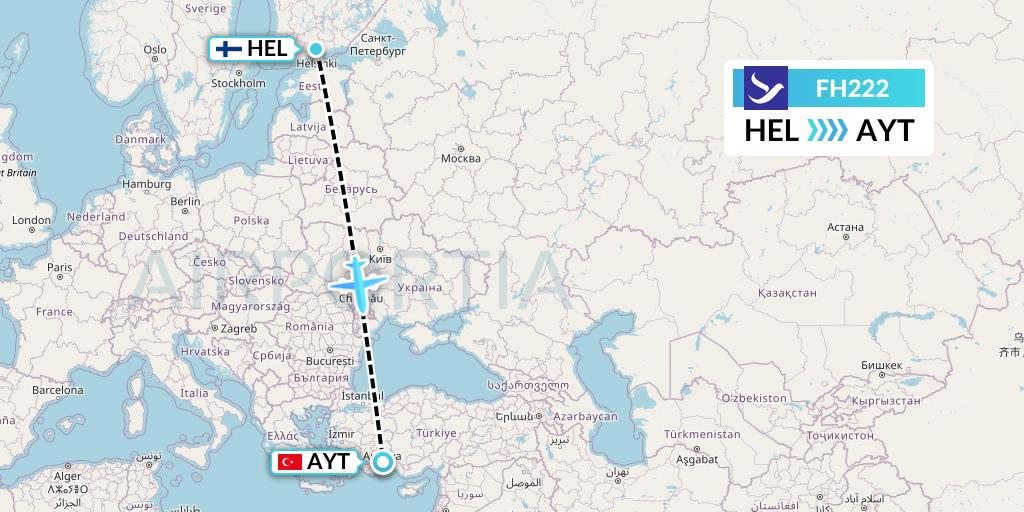 FH222 Freebird Airlines Flight Map: Helsinki to Antalya