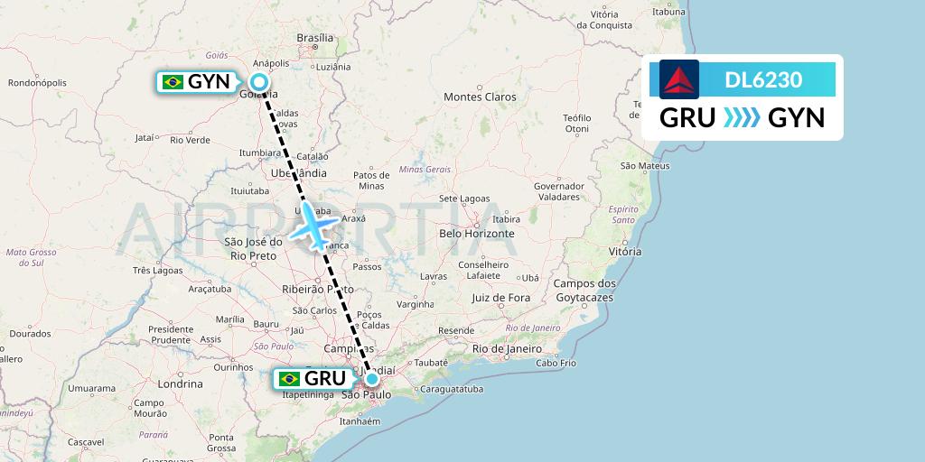 DL6230 Delta Air Lines Flight Map: Sao Paulo to Goiania