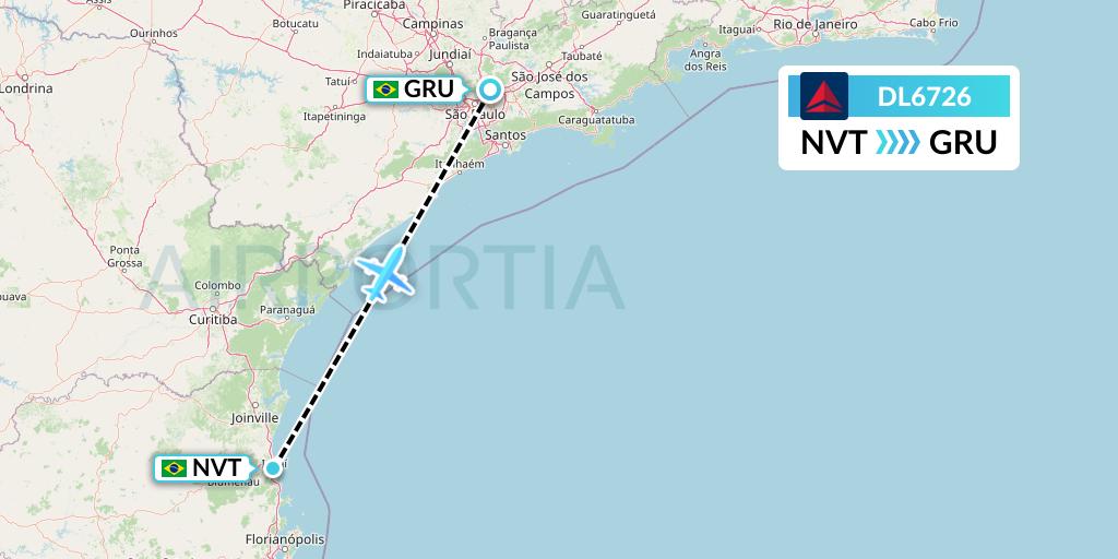 DL6726 Delta Air Lines Flight Map: Navegantes to Sao Paulo
