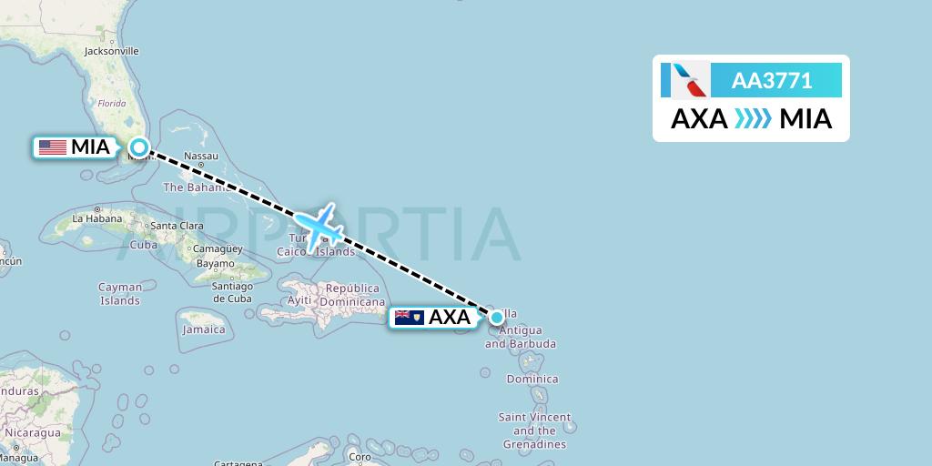 AA3771 American Airlines Flight Map: The Valley to Miami