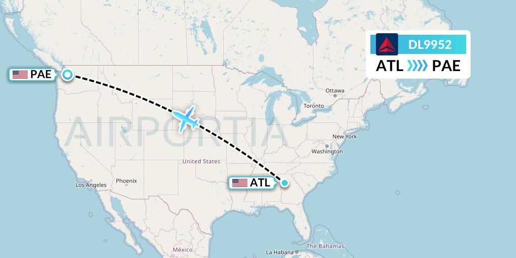 DL9952 Delta Air Lines Flight Map: Atlanta to Everett
