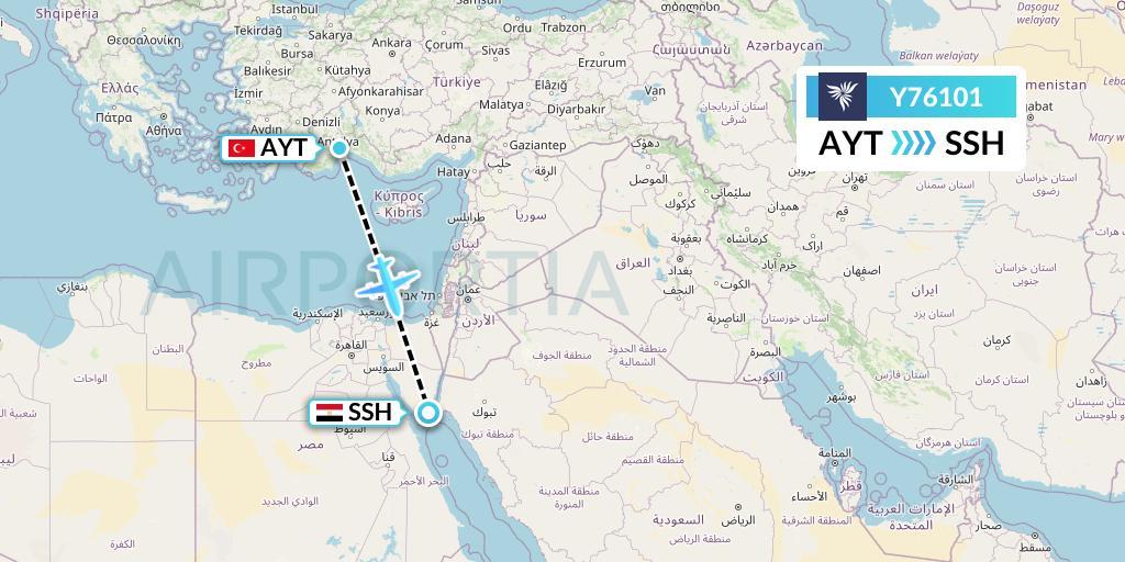 Y76101 NordStar Flight Map: Antalya to Sharm el-Sheikh