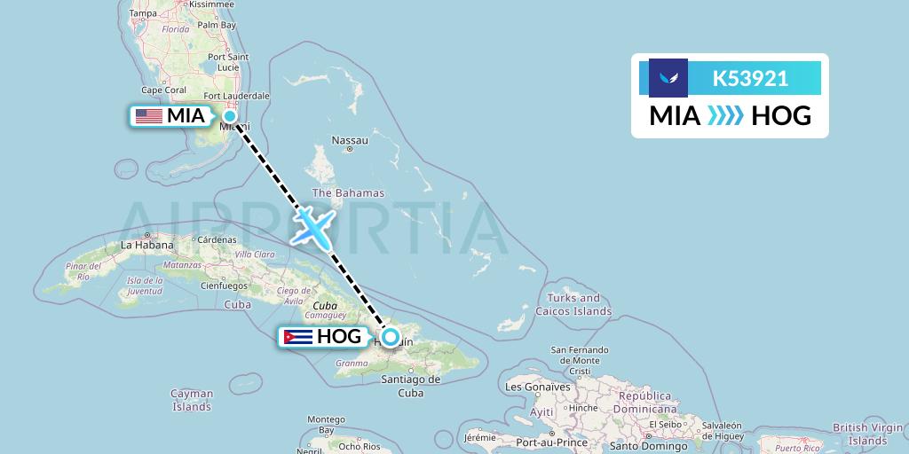 K53921 SeaPort Airlines Flight Map: Miami to Holguin