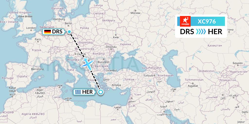XC976 Corendon Airlines Flight Map: Dresden to Heraklion