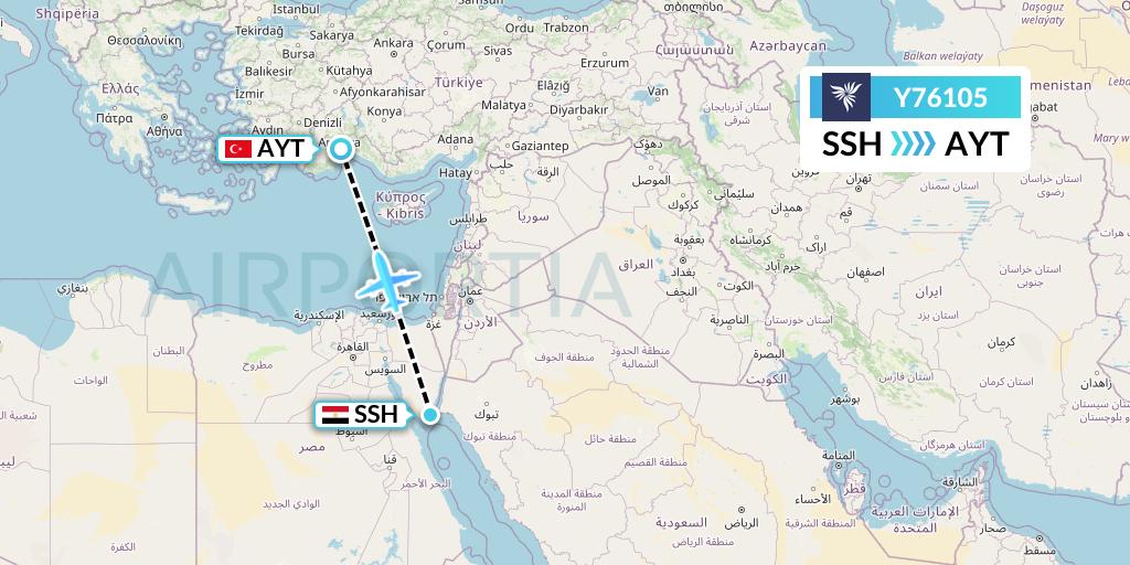 Y76105 NordStar Flight Map: Sharm el-Sheikh to Antalya