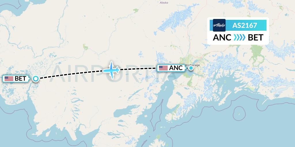 AS2167 Alaska Airlines Flight Map: Anchorage to Bethel