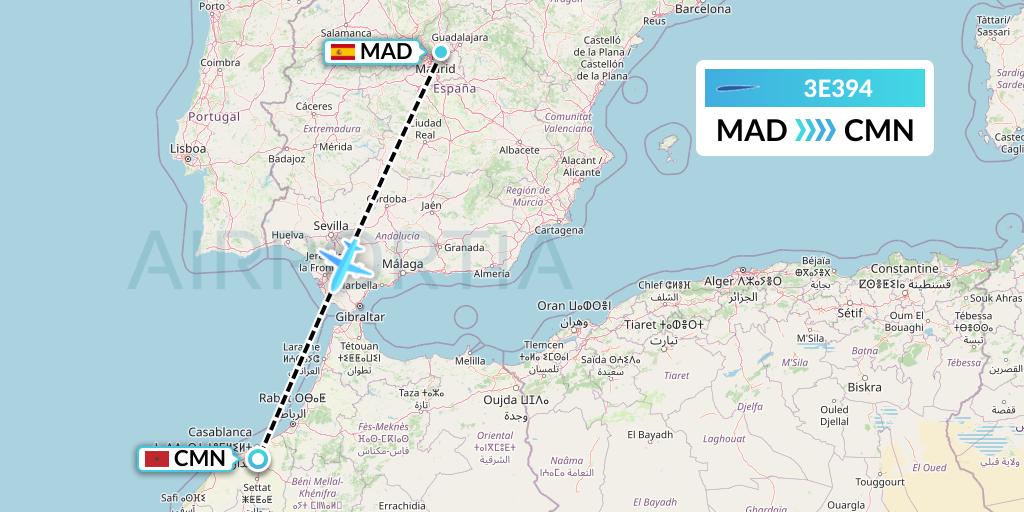 3E394 Air Choice One Flight Map: Madrid to Casablanca