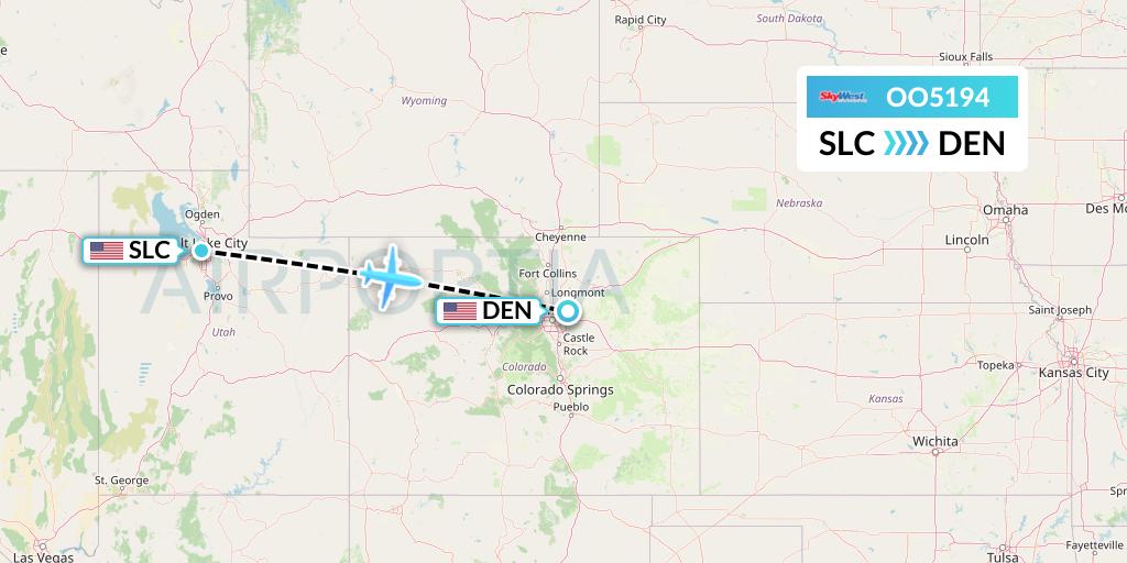 OO5194 SkyWest Airlines Flight Map: Salt Lake City to Denver