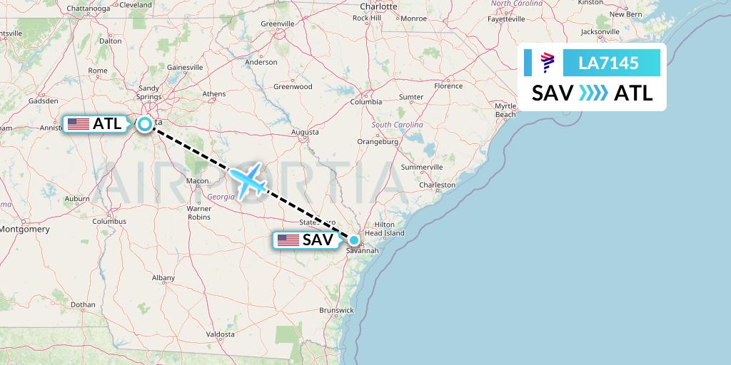 LA7145 LAN Airlines Flight Map: Savannah to Atlanta