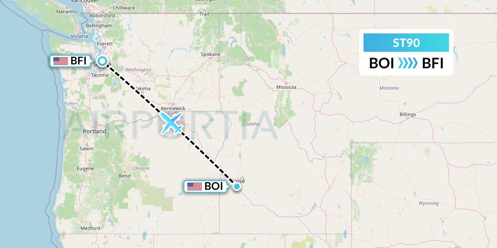 ST90 Air Thanlwin Flight Map: Boise to Seattle