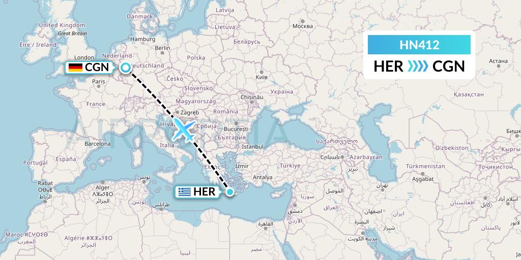 HN412 Uab Heston Airlines Jsc Heston Airl Flight Map: Heraklion to Cologne