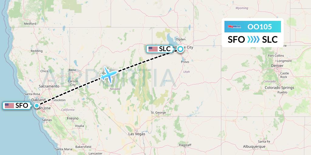 OO105 SkyWest Airlines Flight Map: San Francisco to Salt Lake City