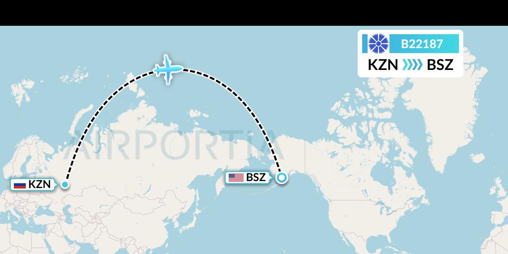 B22187 Belavia Flight Map: Kazan to Egegik