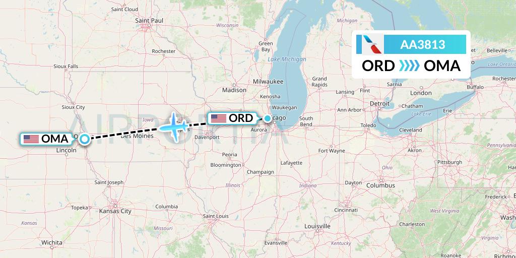 AA3813 American Airlines Flight Map: Chicago to Omaha