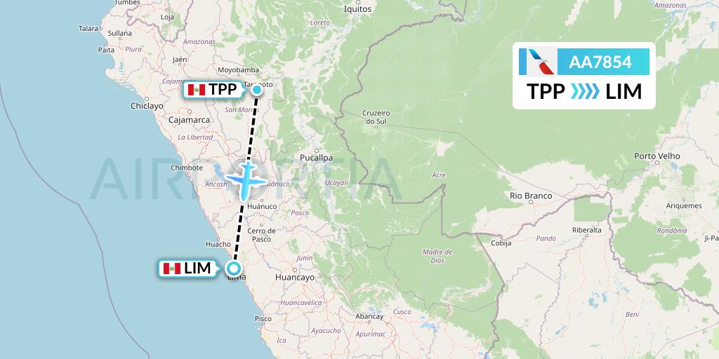 AA7854 American Airlines Flight Map: Tarapoto to Lima