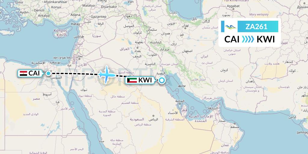 ZA261 Sky Angkor Airlines Flight Map: Cairo to Kuwait City