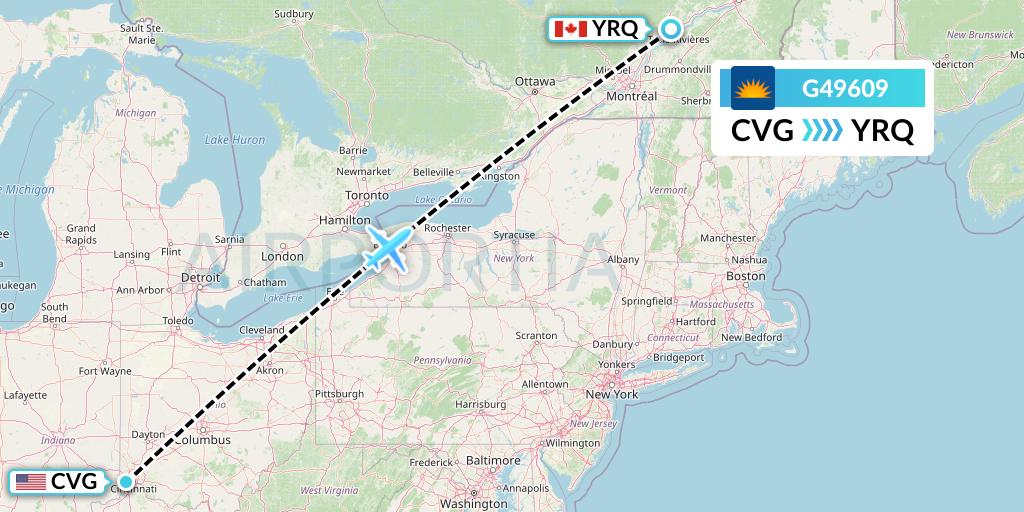 G49609 Allegiant Air Flight Map: Cincinnati to Trois-Rivieres