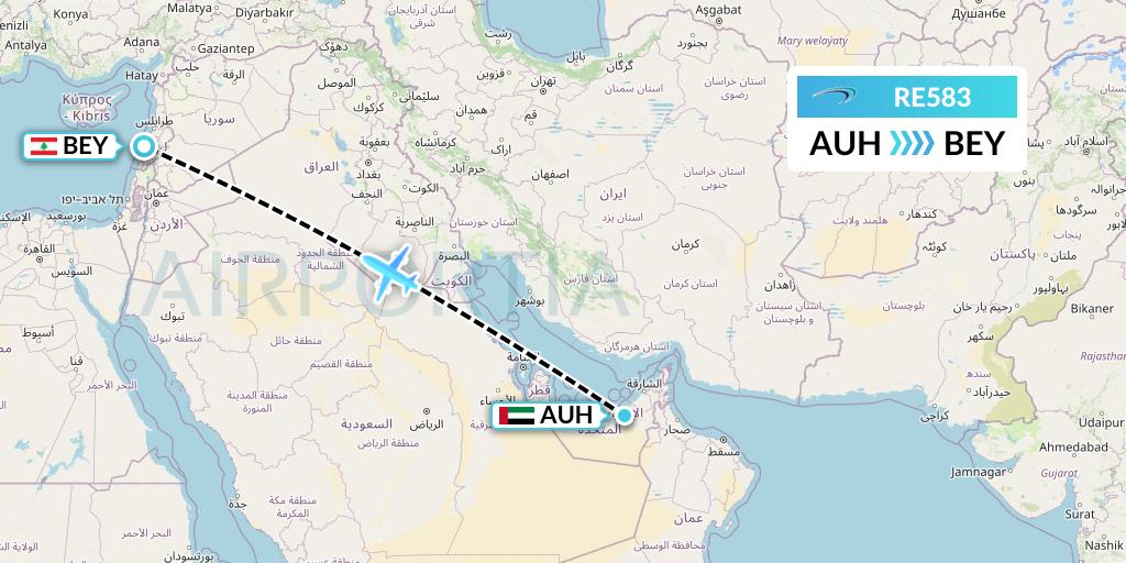 RE583 Aer Lingus Regional Flight Map: Abu Dhabi to Beirut