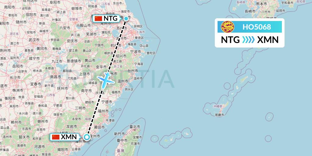 HO5068 Juneyao Airlines Flight Map: Nantong to Xiamen
