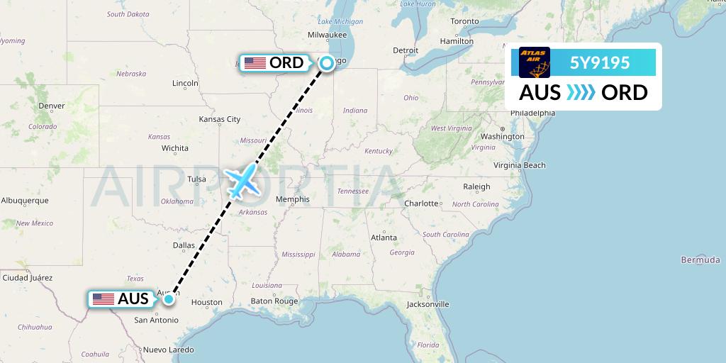 5Y9195 Atlas Air Flight Map: Austin to Chicago