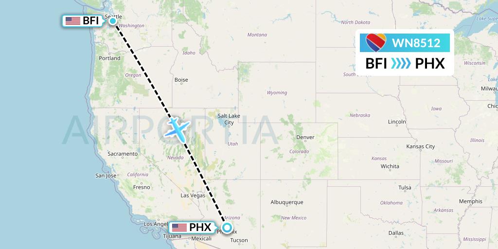WN8512 Southwest Airlines Flight Map: Seattle to Phoenix