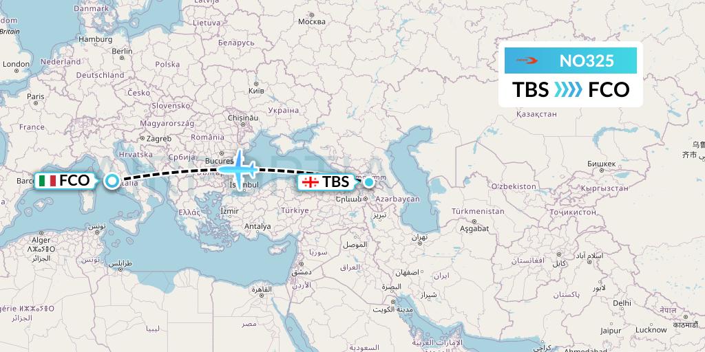 NO325 Neos Flight Map: Tbilisi to Rome