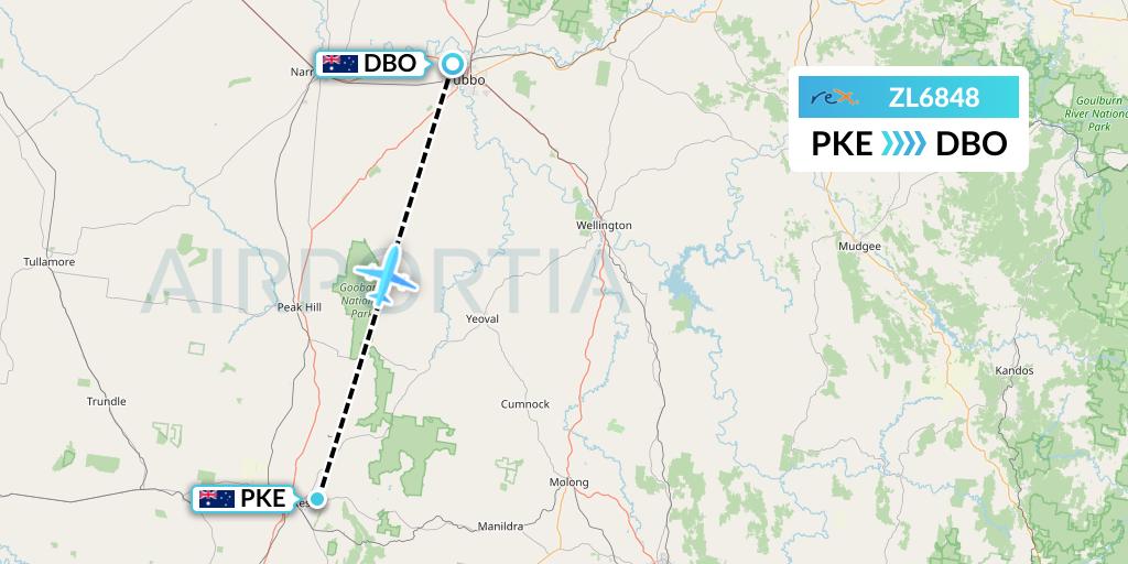 ZL6848 Regional Express Flight Map: Parkes to Dubbo