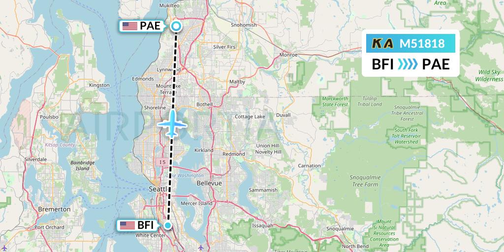M51818 Kenmore Air Flight Map: Seattle to Everett