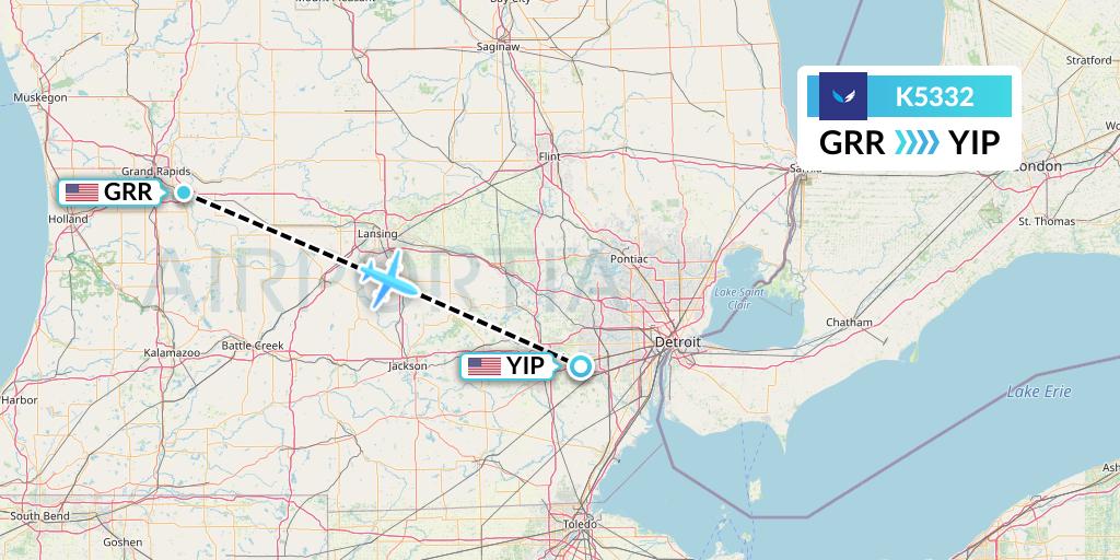 K5332 SeaPort Airlines Flight Map: Grand Rapids to Detroit