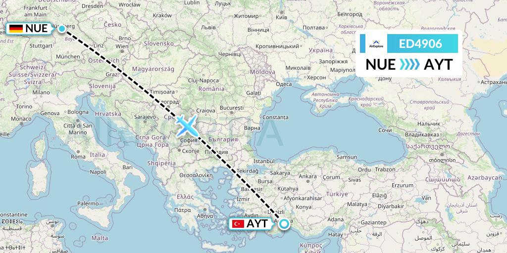 ED4906 AirExplore Flight Map: Nurnberg to Antalya