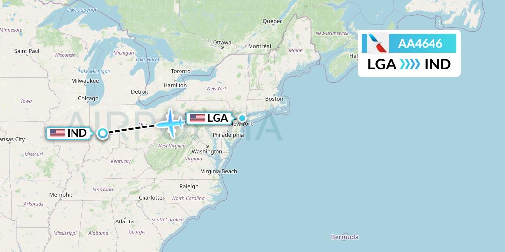 AA4646 American Airlines Flight Map: New York to Indianapolis