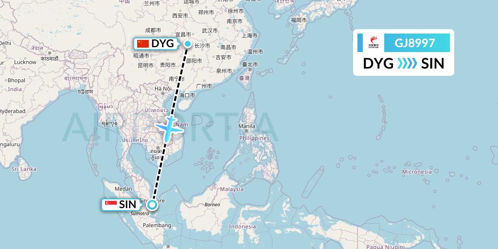 GJ8997 Loong Airlines Flight Map: Dayong to Singapore